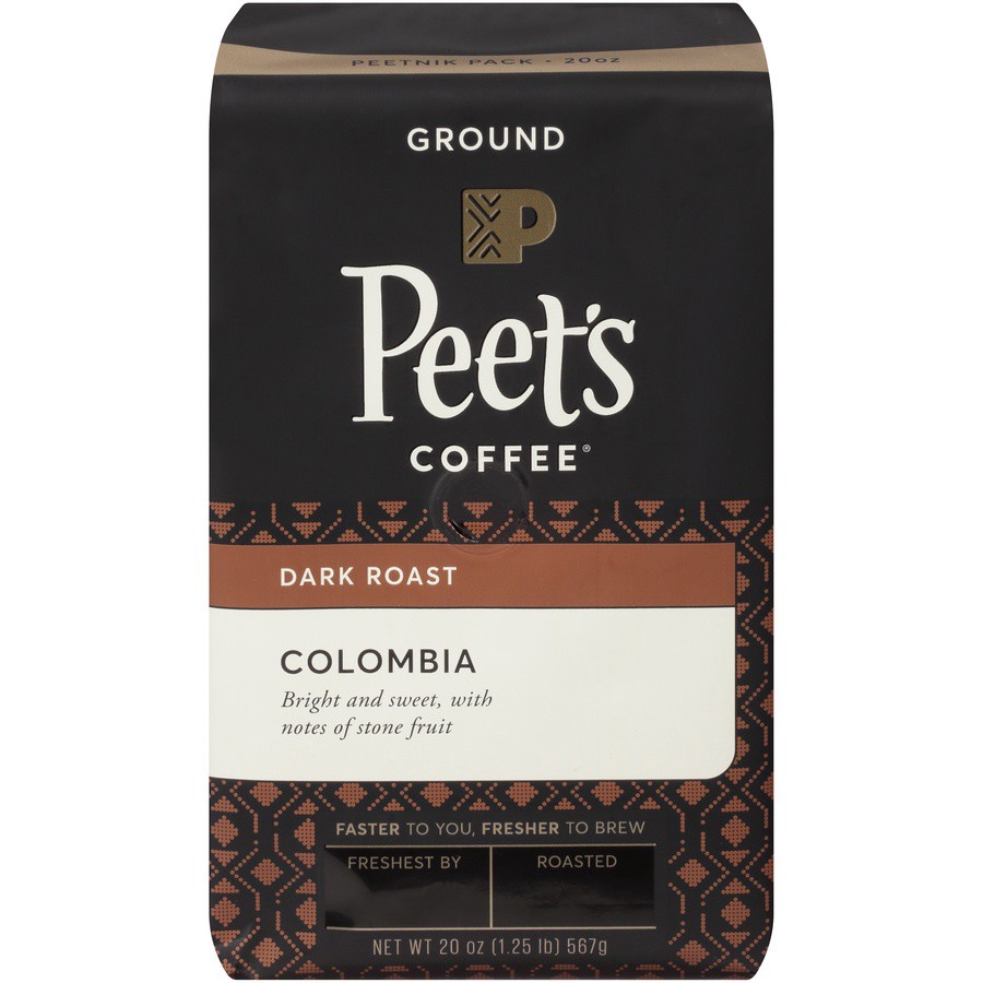 slide 1 of 6, Peet's Coffee, Ground, Dark Roast, Columbia, Peetnik Pack - 10.5 oz, 20 oz