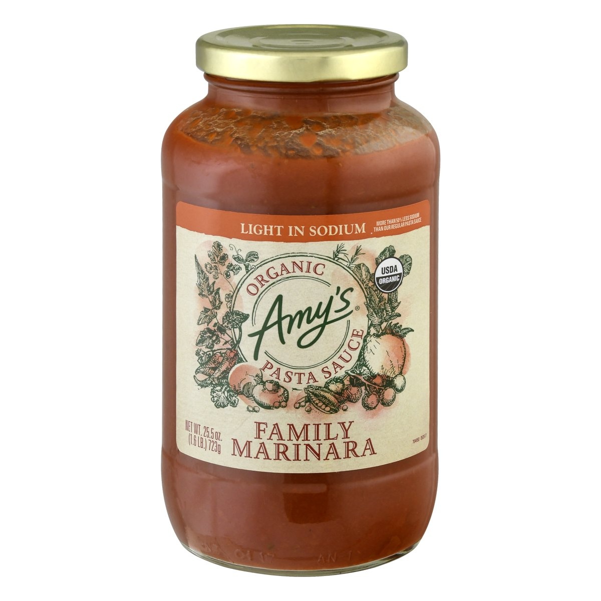 slide 1 of 1, Amy's Kitchen Pasta Sauce Organic Light in Sodium Family Marinara, 25.5 oz