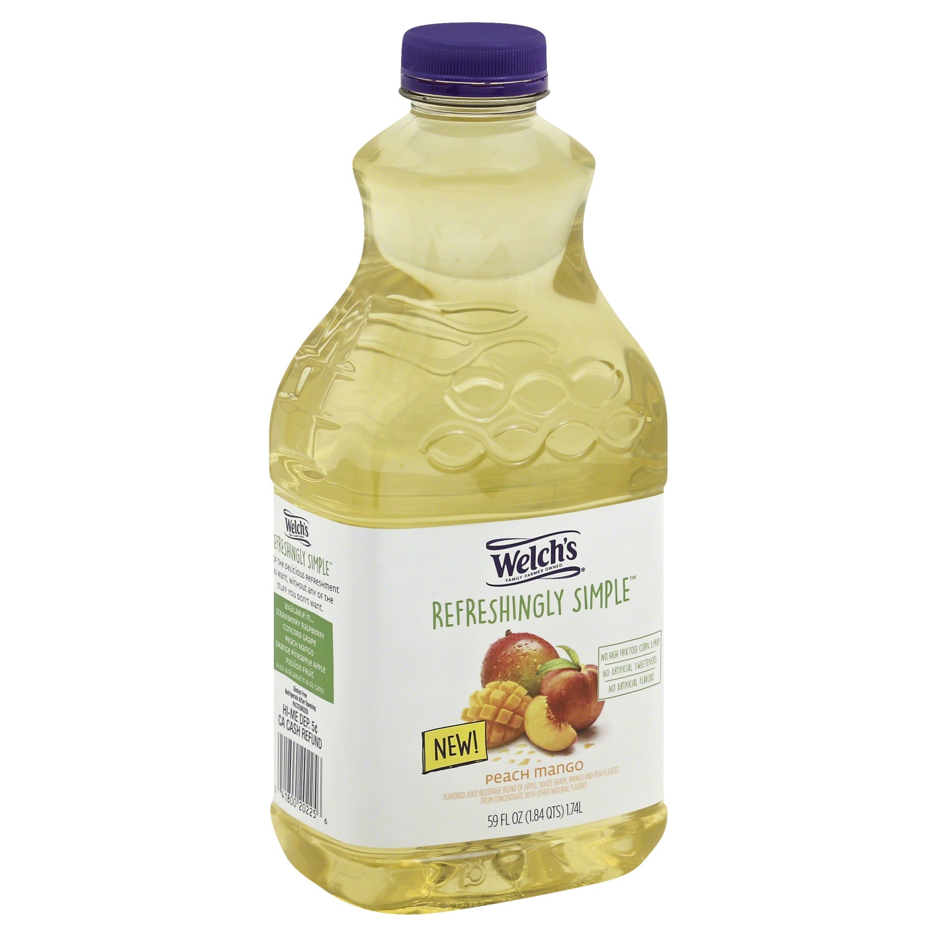 slide 1 of 1, Welch's Refreshingly Simple Peach Mango Juice Cocktail , 59 oz