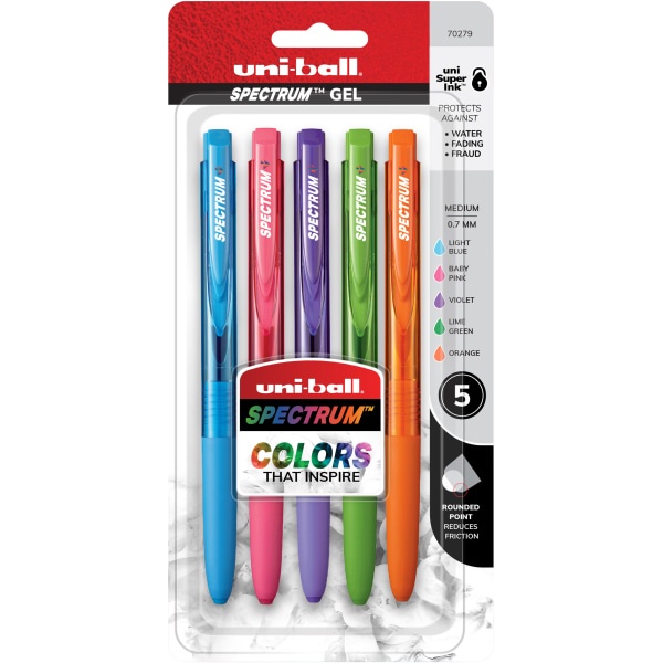 slide 1 of 1, uni-ball Spectrum Retractable Gel Pens, Medium Point, 0.7 Mm, Assorted Barrel Colors, Assorted Ink Colors, 5 ct