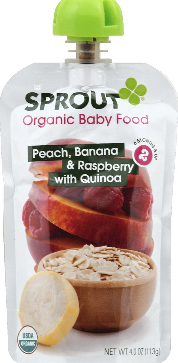 slide 2 of 2, Sprout Organic Foods Stage 2 Peach Berry Oatmeal & Quinoa Baby Food, 4 oz