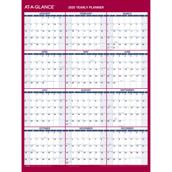 slide 3 of 3, 2025 At-A-Glance Vertical/Horizontal Reversible Yearly Wall Calendar, 12"" X 16"", Red/Blue, January To December, 1 ct