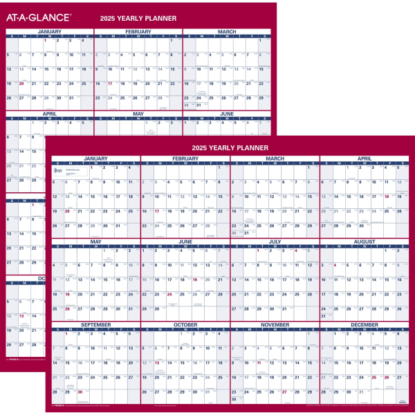 slide 2 of 3, 2025 At-A-Glance Vertical/Horizontal Reversible Yearly Wall Calendar, 12"" X 16"", Red/Blue, January To December, 1 ct