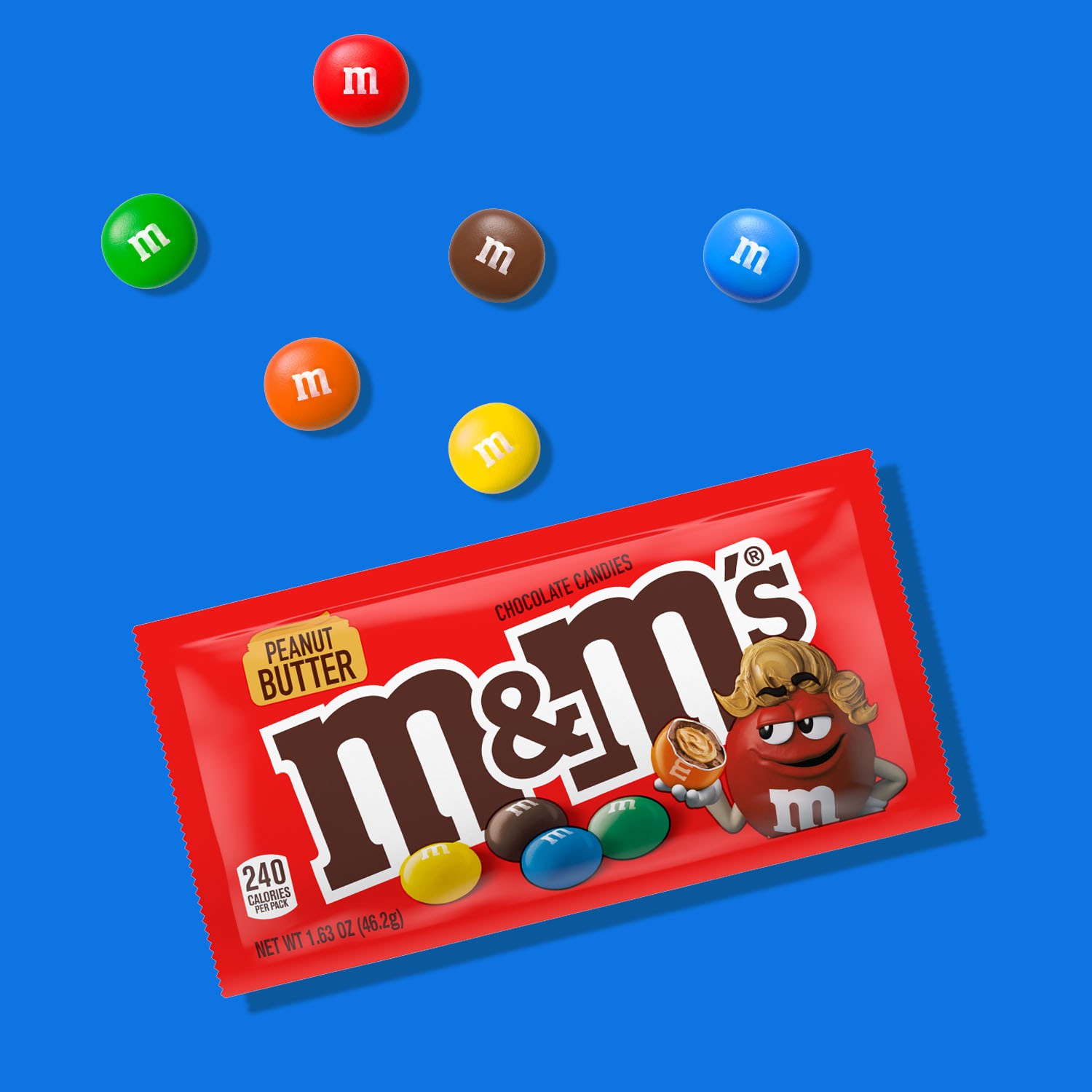 slide 7 of 8, M&M's Peanut Butter Milk Chocolate Candy, Full Size, 1.63 oz Bag, 1.63 oz