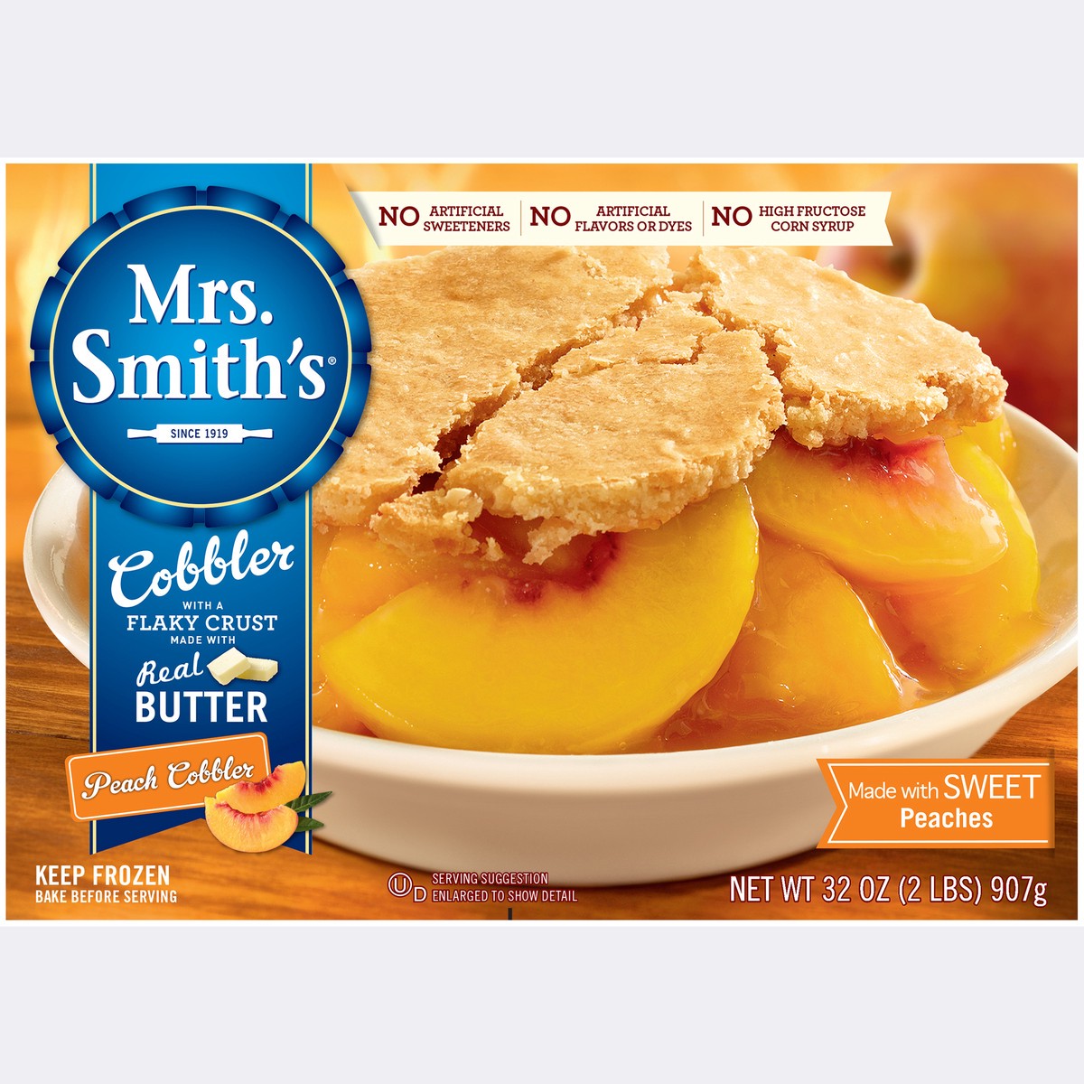 slide 1 of 10, Mrs. Smith's Peach Cobbler 32 oz. Box, 32 oz