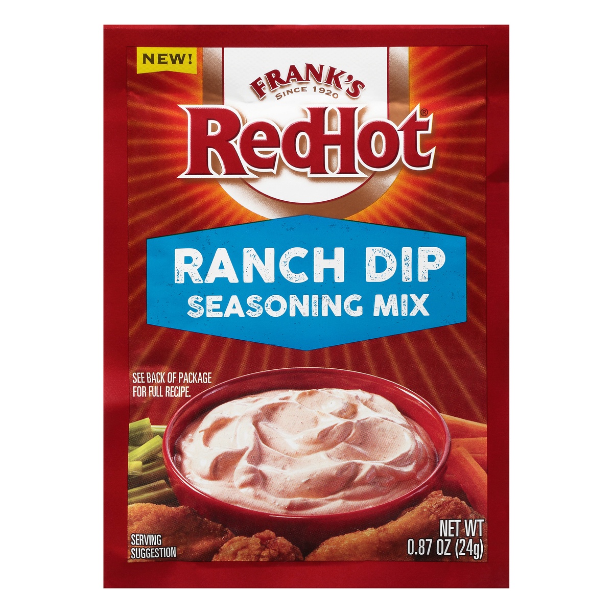 slide 1 of 2, Frank's RedHot Ranch Dip Seasoning Mix, 0.87 oz