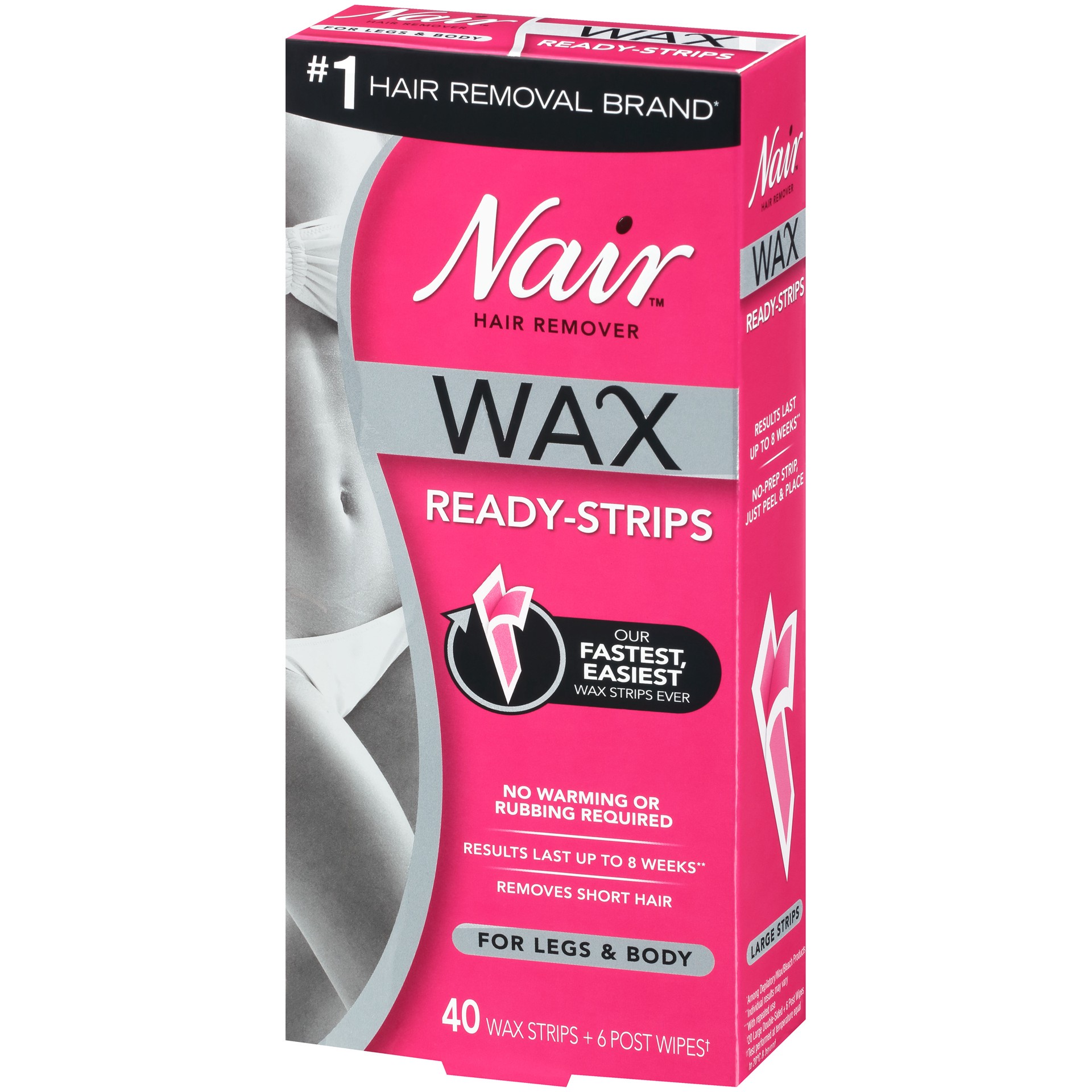 slide 4 of 4, Nair Hair Remover Wax Ready Strips, Legs and Body Hair Removal Wax Strips, 40 Count, 40 ct