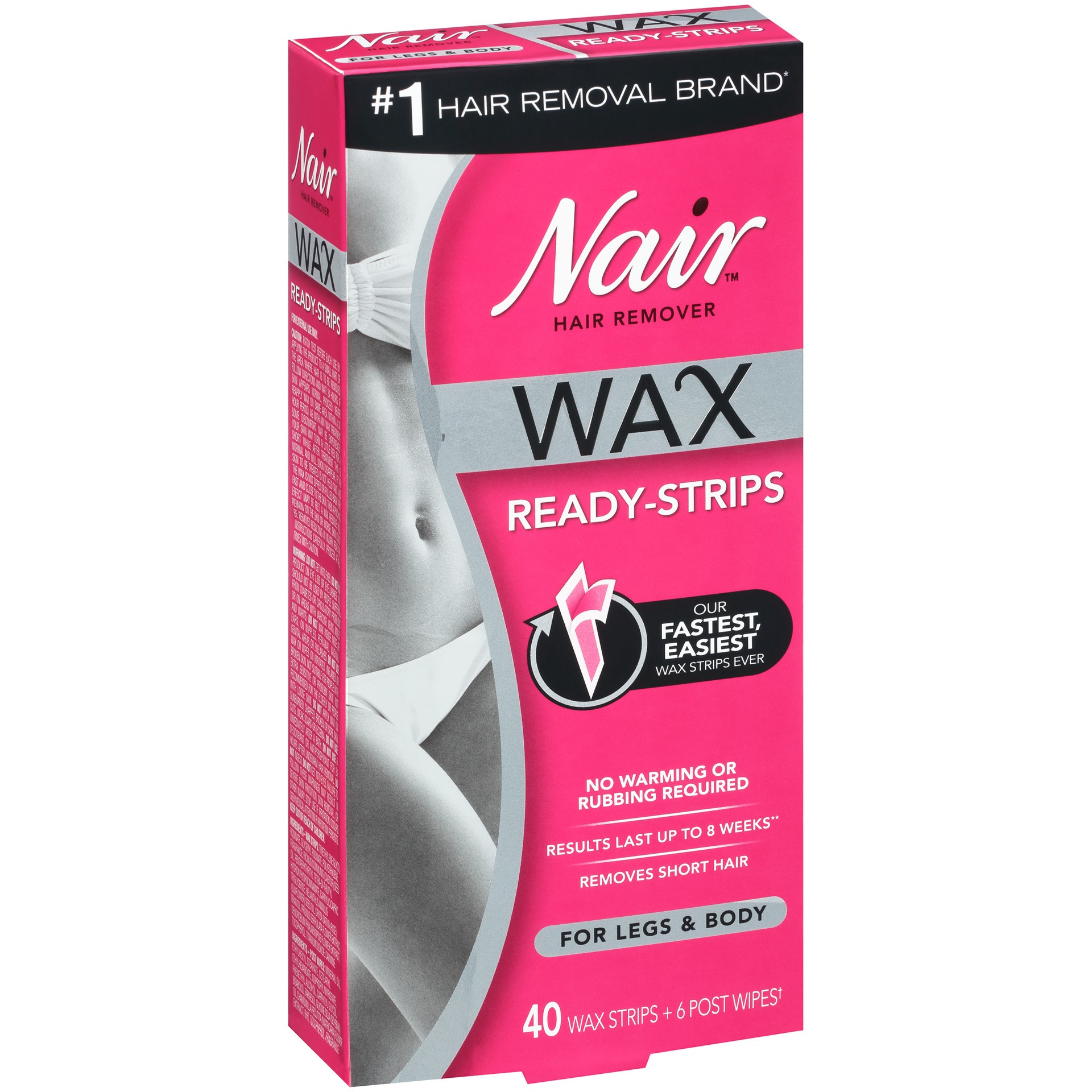 slide 2 of 4, Nair Hair Remover Wax Ready Strips, Legs and Body Hair Removal Wax Strips, 40 Count, 40 ct