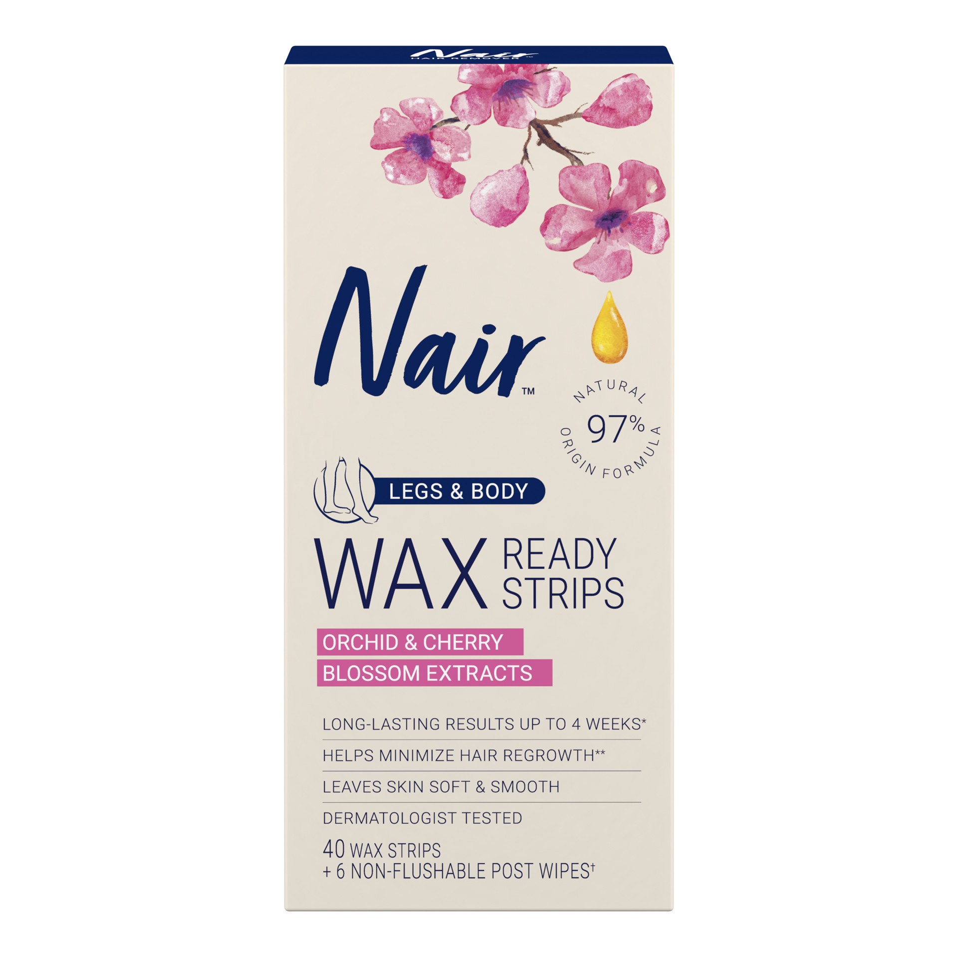 slide 1 of 4, Nair Hair Remover Wax Ready Strips, Legs and Body Hair Removal Wax Strips, 40 Count, 40 ct