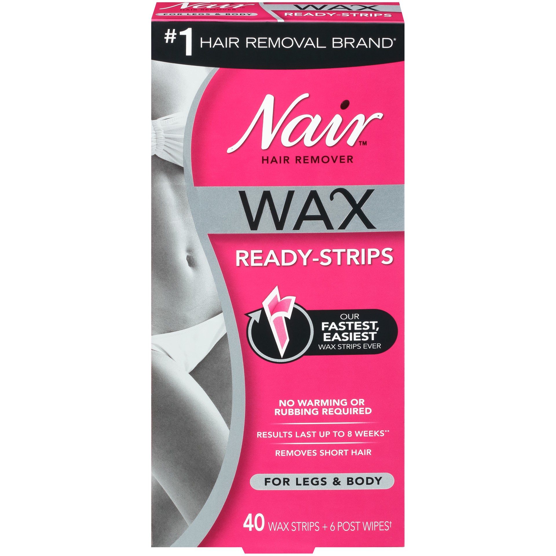 slide 1 of 4, Nair Hair Remover Wax Ready- Strips for Legs & Body, 40 CT, 40 ct