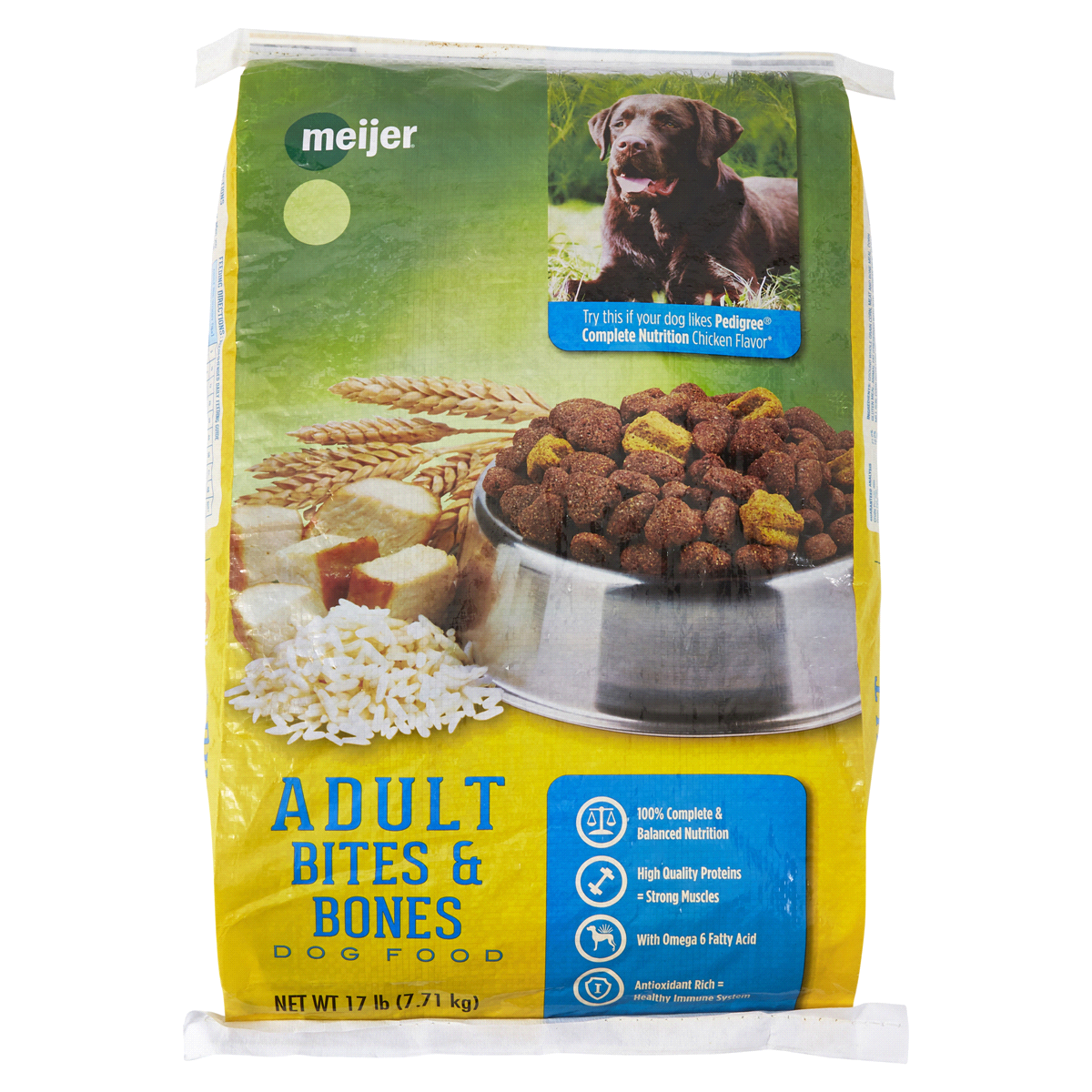 slide 1 of 1, Meijer Dry Dog Food, Adult Bites & Bone, 17 lb