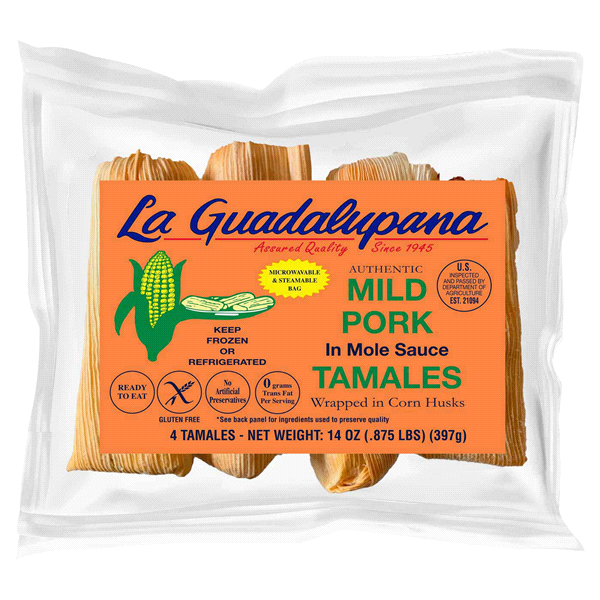 slide 1 of 1, La Guadalupana Frozen Tamale Mild Pork with Red Mole Sauce, 4 ct