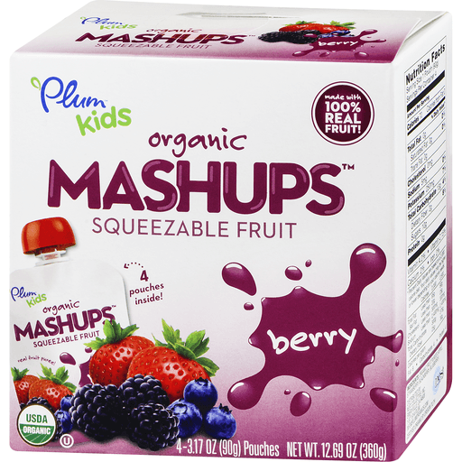 slide 4 of 8, Plum Organics Mashups Applesauce + Berries Pouches, 4 ct; 3.17 oz