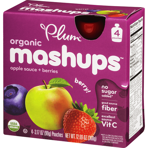 slide 5 of 8, Plum Organics Mashups Applesauce + Berries Pouches, 4 ct; 3.17 oz