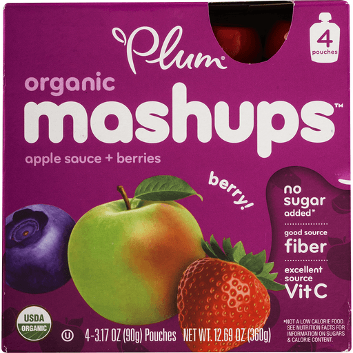 slide 7 of 8, Plum Organics Mashups Applesauce + Berries Pouches, 4 ct; 3.17 oz