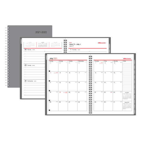 slide 1 of 1, Office Depot Brand Weekly/Monthly Academic Planner, 5'' X 8'', 30% Recycled, Gray, July 2021 To June 2022, Odus2033-007, 1 ct
