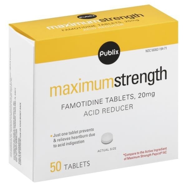slide 1 of 1, Publix. Maximumstrength Famotidine Tablets, 20 Mg Acid Reducer Tablets, 50 ct