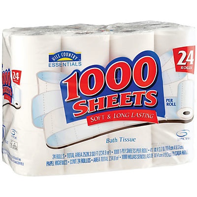 slide 1 of 1, Hill Country Fare 1000 Sheets Toilet Paper, 24 ct