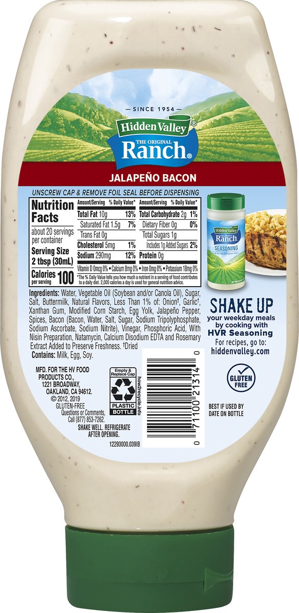 slide 3 of 7, Hidden Valley Easy Squeeze Jalapeno Bacon Ranch Salad Dressing & Topping, Gluten Free - 20 Ounce Bottle, 20 fl oz