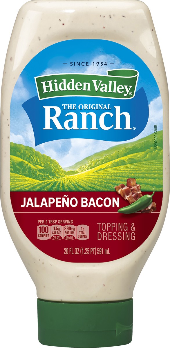 slide 4 of 7, Hidden Valley Easy Squeeze Jalapeno Bacon Ranch Salad Dressing & Topping, Gluten Free - 20 Ounce Bottle, 20 fl oz