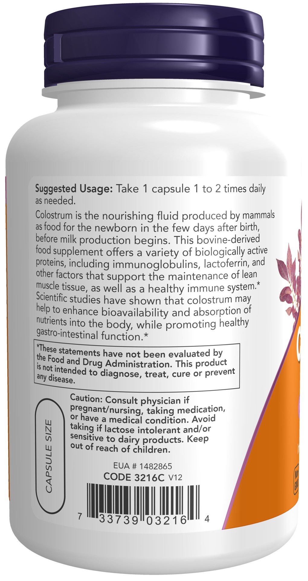 slide 3 of 4, NOW Colostrum 500 mg - 120 Veg Capsules, 120 ct; 500 mg