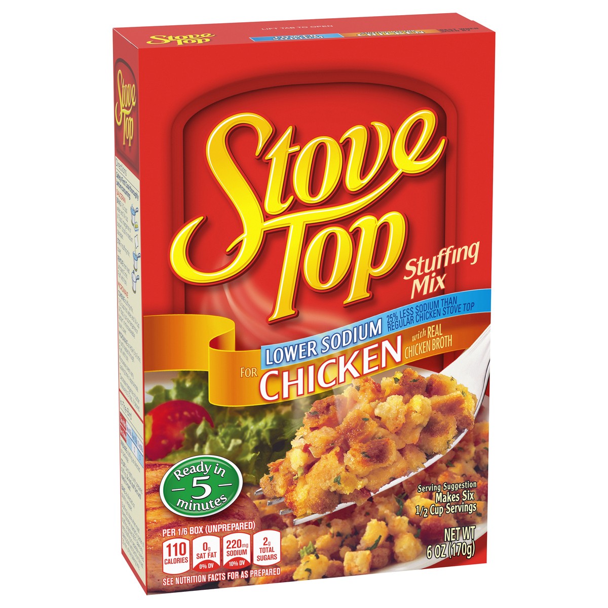 slide 9 of 9, Stove Top Low Sodium Stuffing Mix for Chicken with 25% Less Sodium, 6 oz Box, 6 oz