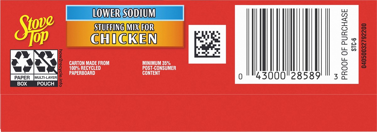 slide 2 of 9, Stove Top Low Sodium Stuffing Mix for Chicken with 25% Less Sodium, 6 oz Box, 6 oz