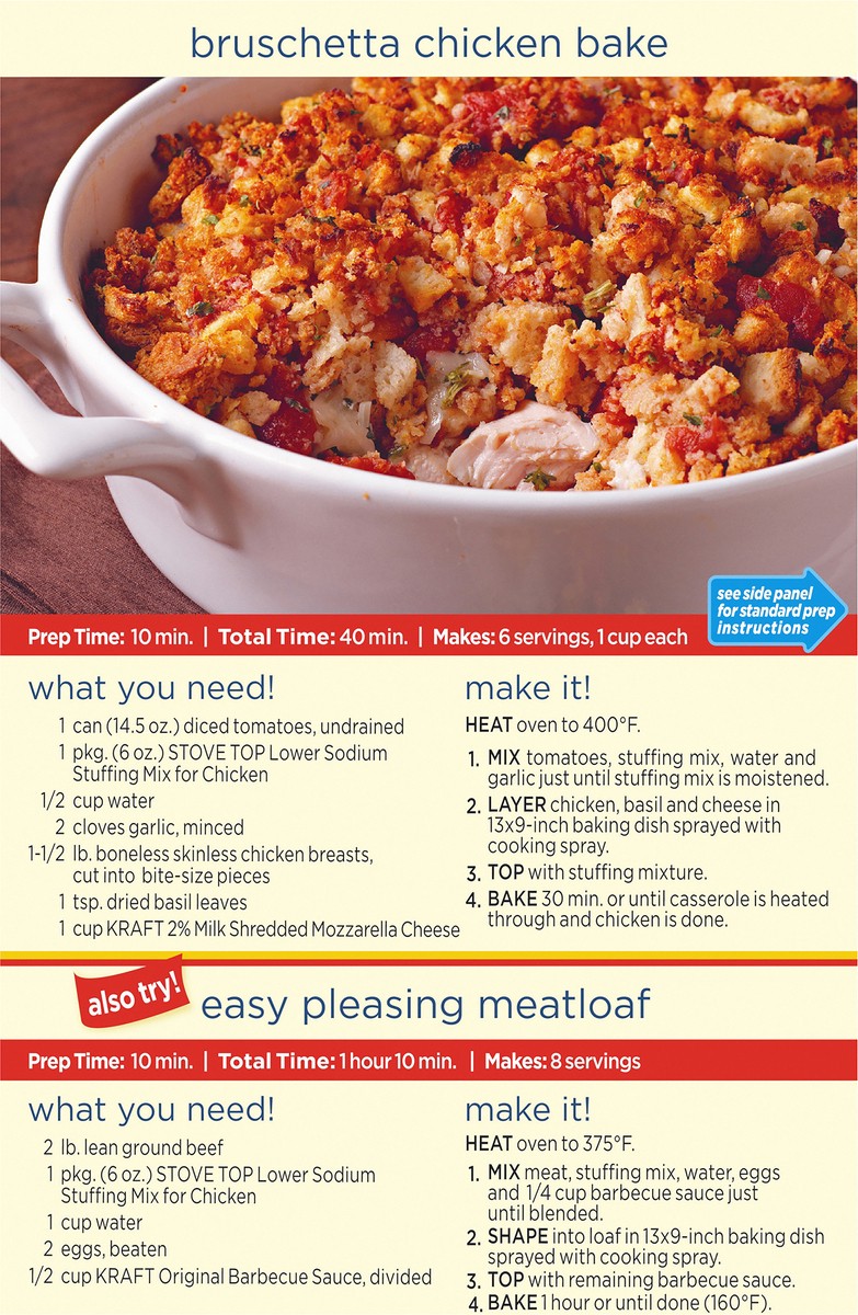 slide 8 of 9, Stove Top Low Sodium Stuffing Mix for Chicken with 25% Less Sodium, 6 oz Box, 6 oz