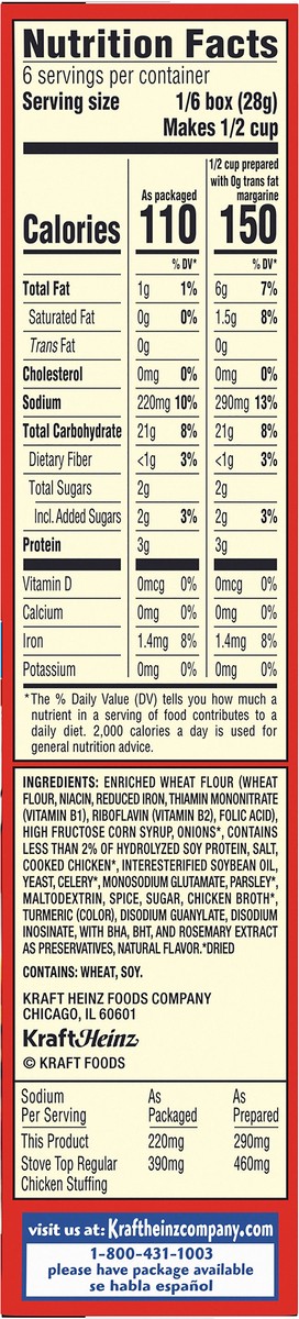 slide 3 of 9, Stove Top Low Sodium Stuffing Mix for Chicken with 25% Less Sodium, 6 oz Box, 6 oz