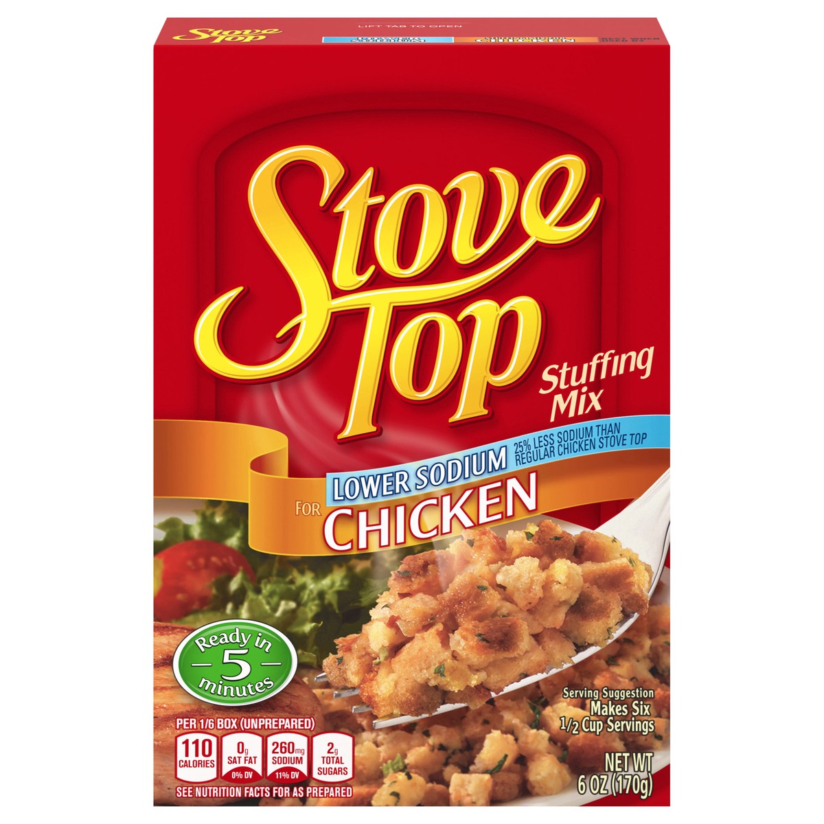slide 1 of 9, Stove Top Low Sodium Stuffing Mix for Chicken with 25% Less Sodium- 6 oz, 6 oz