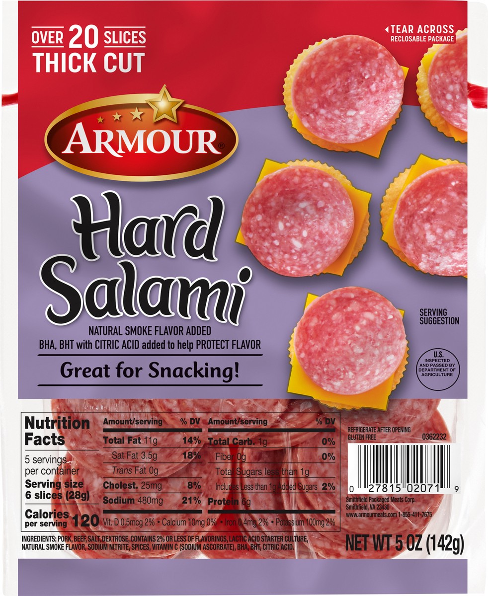 slide 4 of 7, Armour Thick Cut Hard Salami, 5 oz