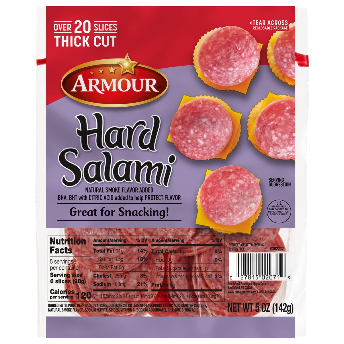 slide 6 of 7, Armour Thick Cut Hard Salami, 5 oz
