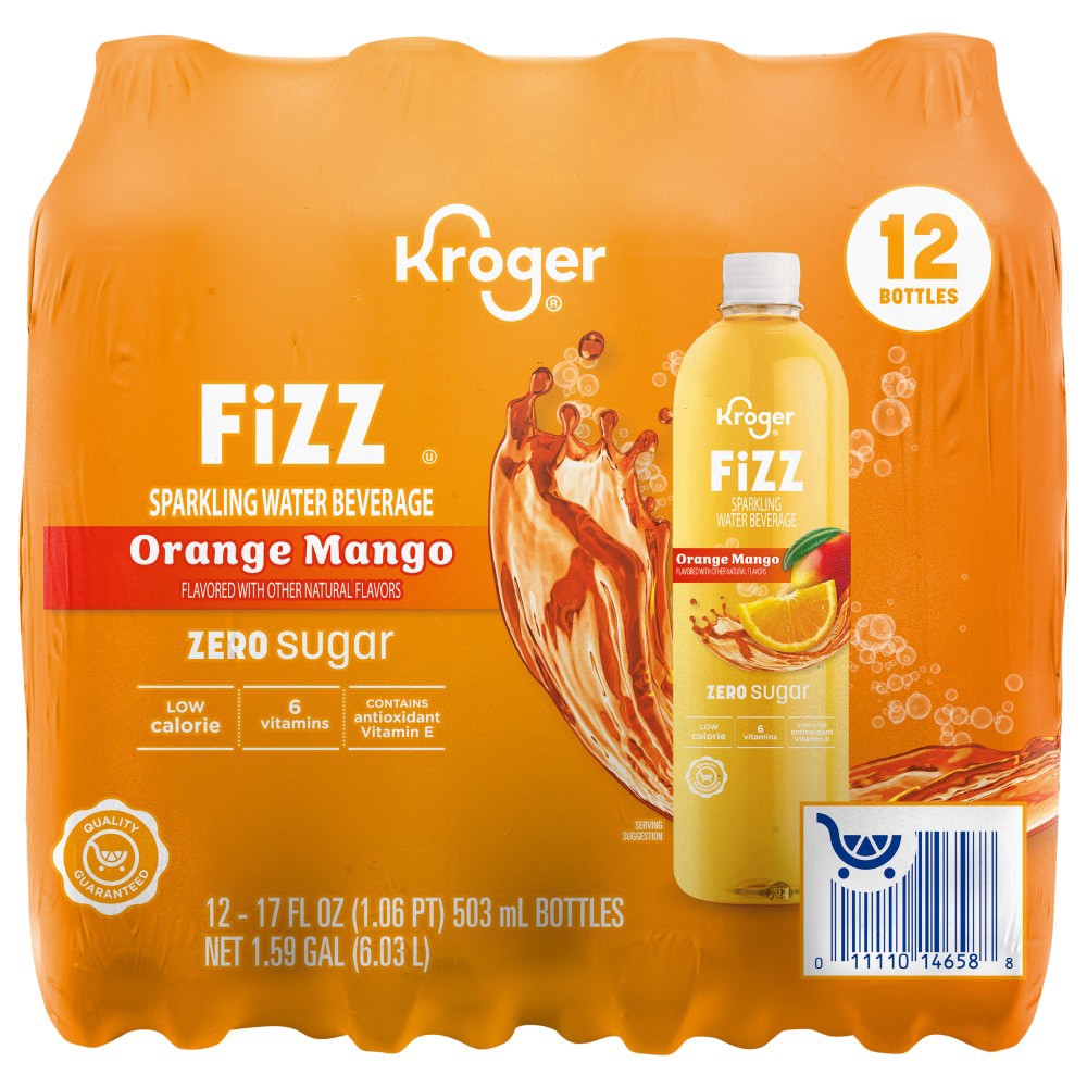 slide 1 of 3, Kroger® Fizz Zero Sugar Orange Mango Sparkling Water, 12 ct; 17 fl oz