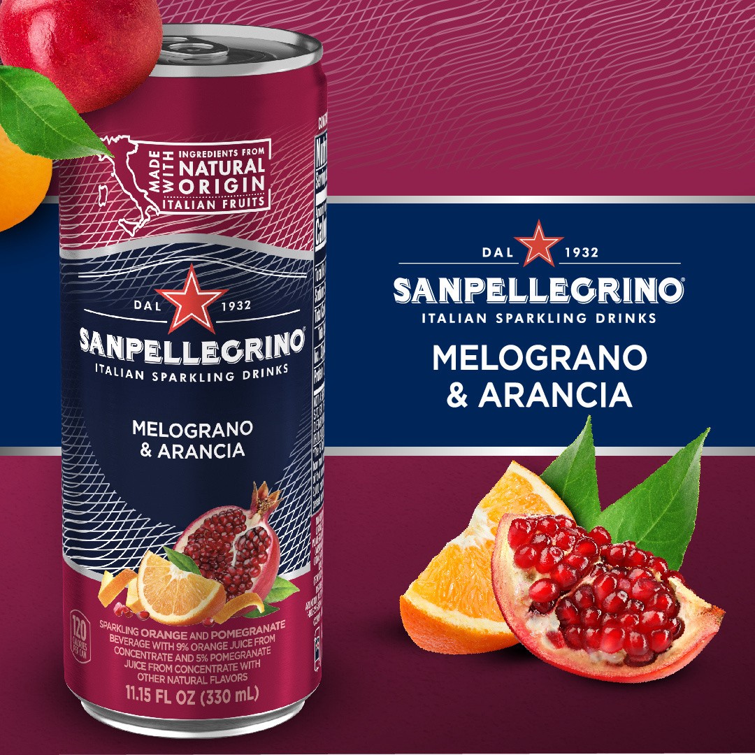 slide 3 of 7, San Pellegrino Italian Sparkling Drink Melograno and Arancia, Sparkling Orange and Pomegranate Beverage Can, 11.15 fl oz
