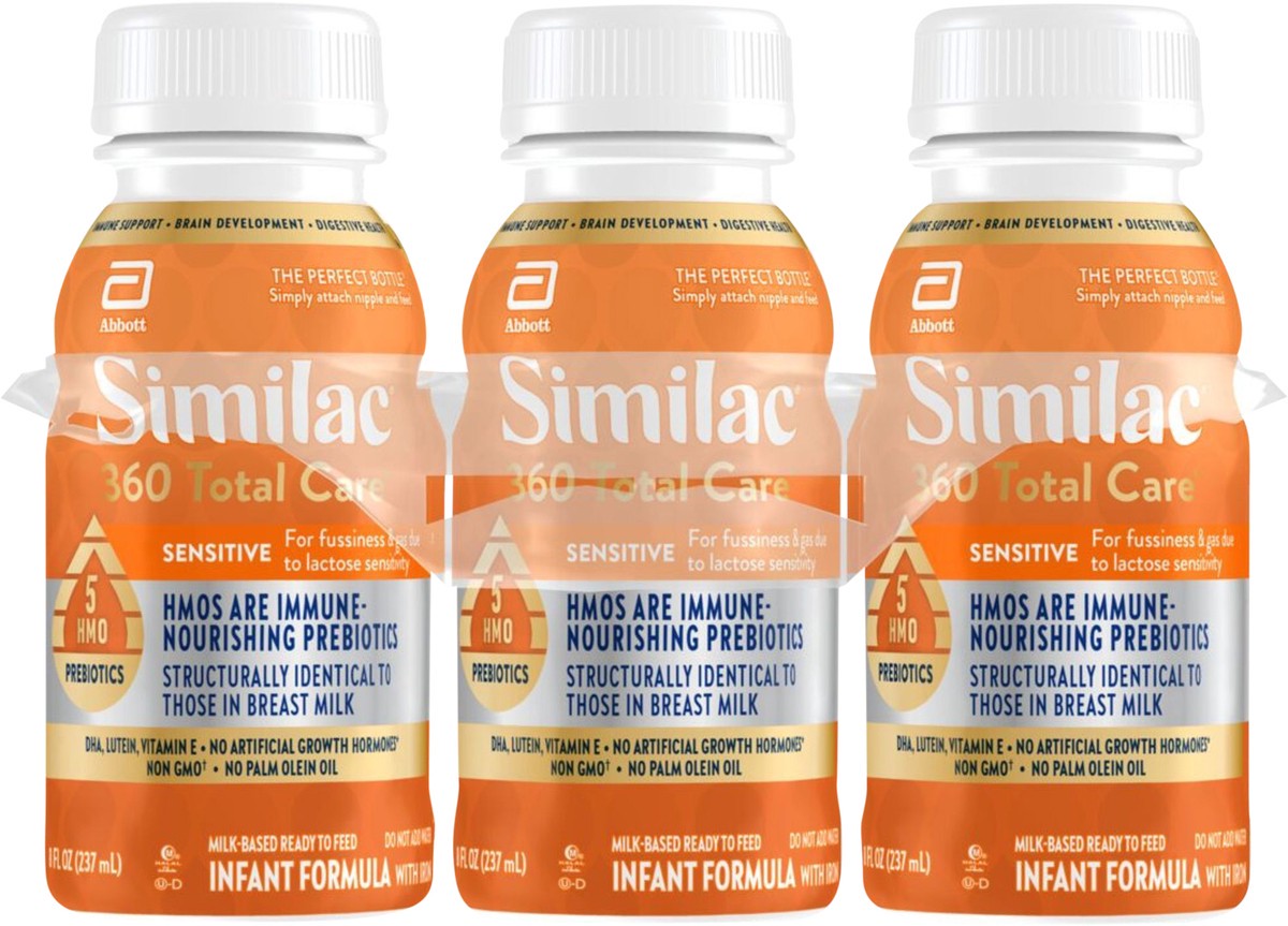 slide 4 of 5, Abbott Similac Sensitive Milk-Based Ready to Feed Infant Formula with Iron 6 - 8 fl oz Bottles, 6 ct