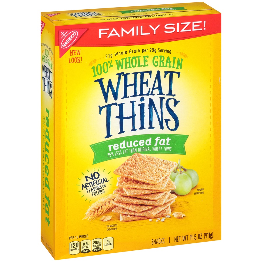 slide 7 of 8, Wheat Thins Reduced Fat Whole Grain Wheat Crackers, Family Size, 14.5 oz, 14.5 oz