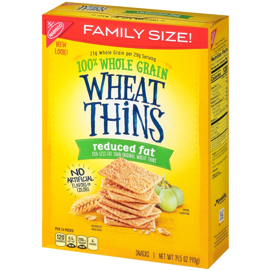 slide 6 of 8, Wheat Thins Reduced Fat Whole Grain Wheat Crackers, Family Size, 14.5 oz, 14.5 oz