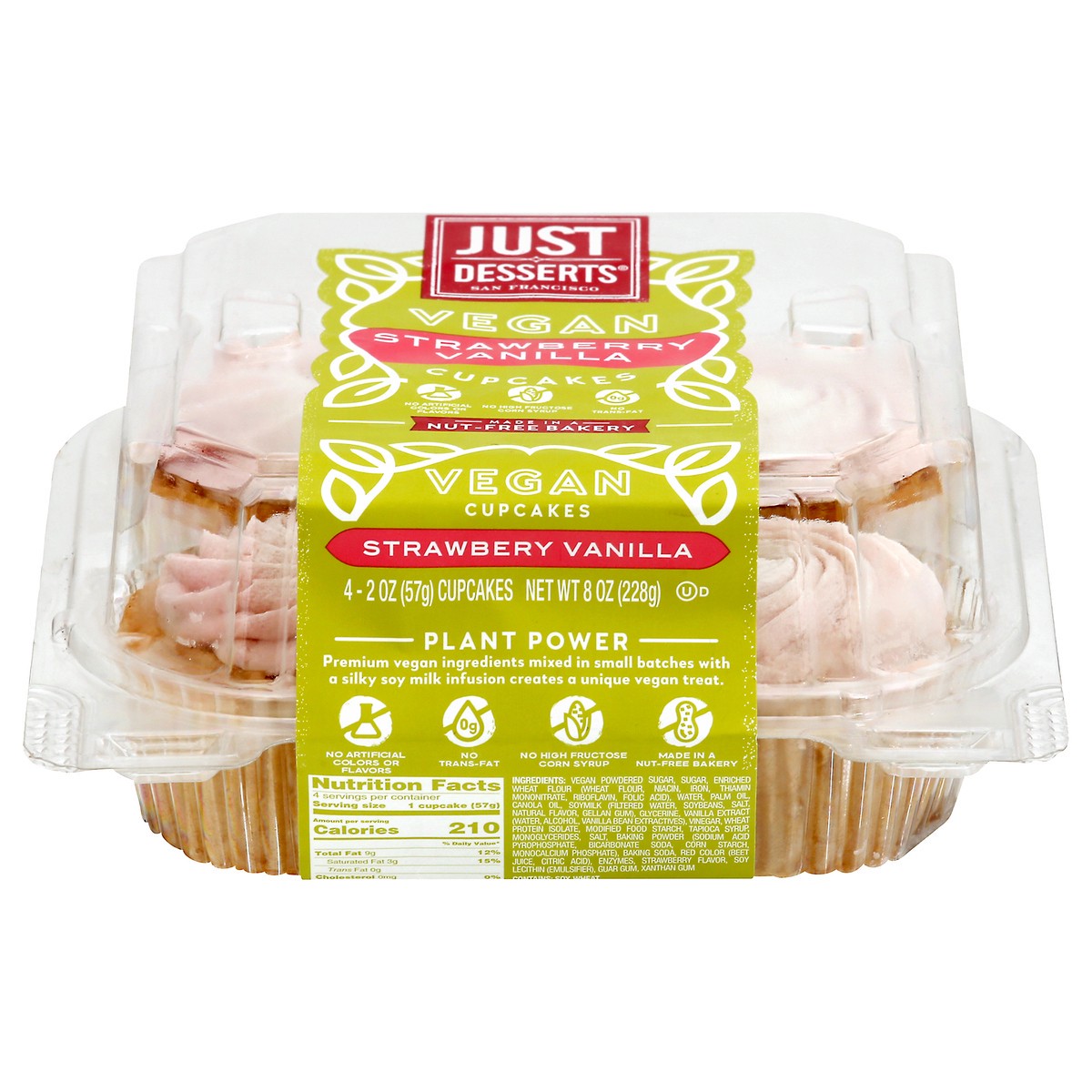 slide 10 of 14, Just Desserts Vegan Strawberry Vanilla Cupcakes 4 - 2 oz Cupcakes, 4 ct
