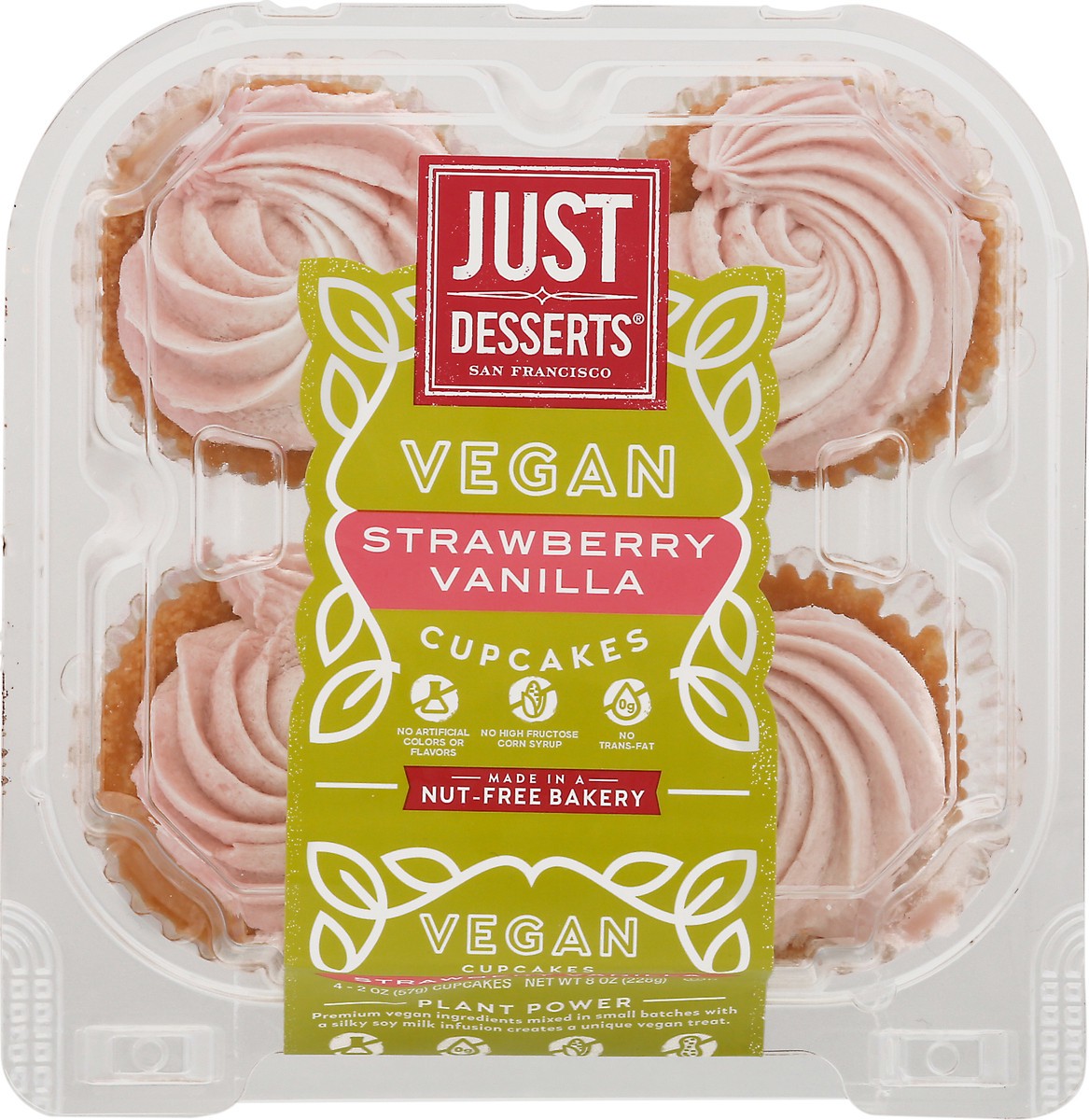 slide 2 of 14, Just Desserts Vegan Strawberry Vanilla Cupcakes 4 - 2 oz Cupcakes, 4 ct