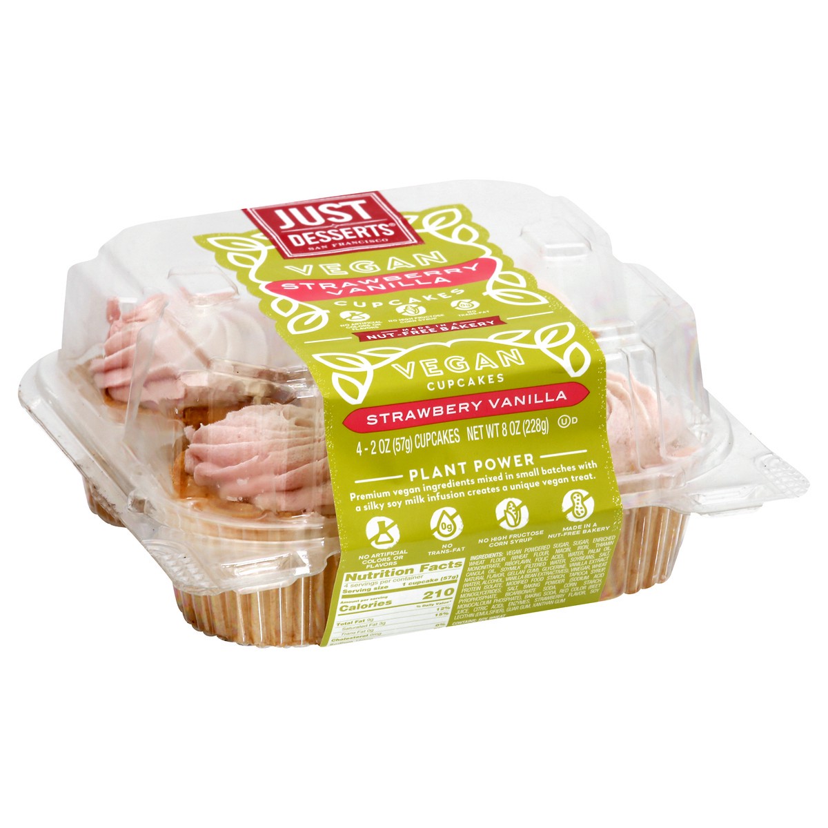 slide 3 of 14, Just Desserts Vegan Strawberry Vanilla Cupcakes 4 - 2 oz Cupcakes, 4 ct