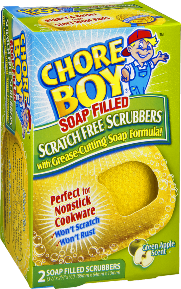 slide 1 of 1, Chore Boy Soap-Filled Scratch-Free Scrubbers, 2 ct