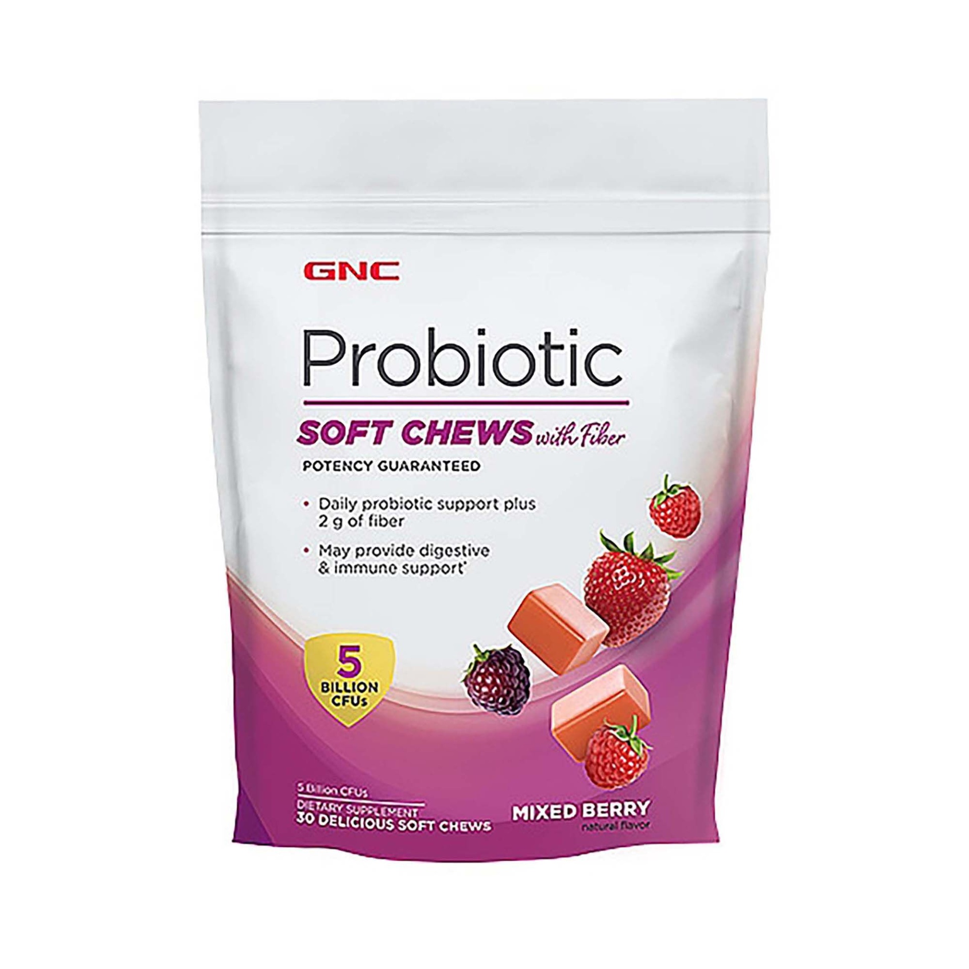 slide 1 of 1, GNC Probiotic Soft Chews with Fiber - Mixed Berry, 30 ct