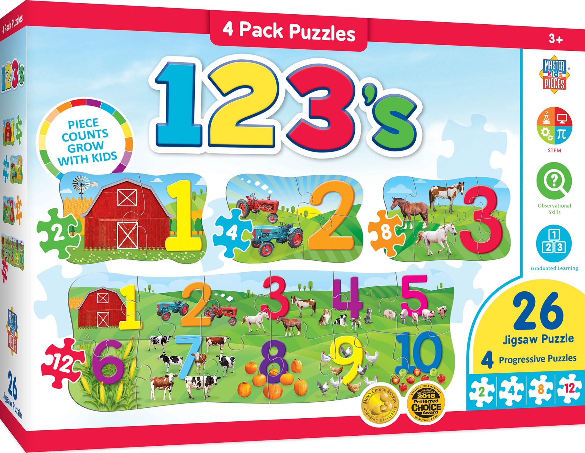 slide 5 of 5, Masterpieces Educational - 123's 4 Pack Puzzles, 4 ct