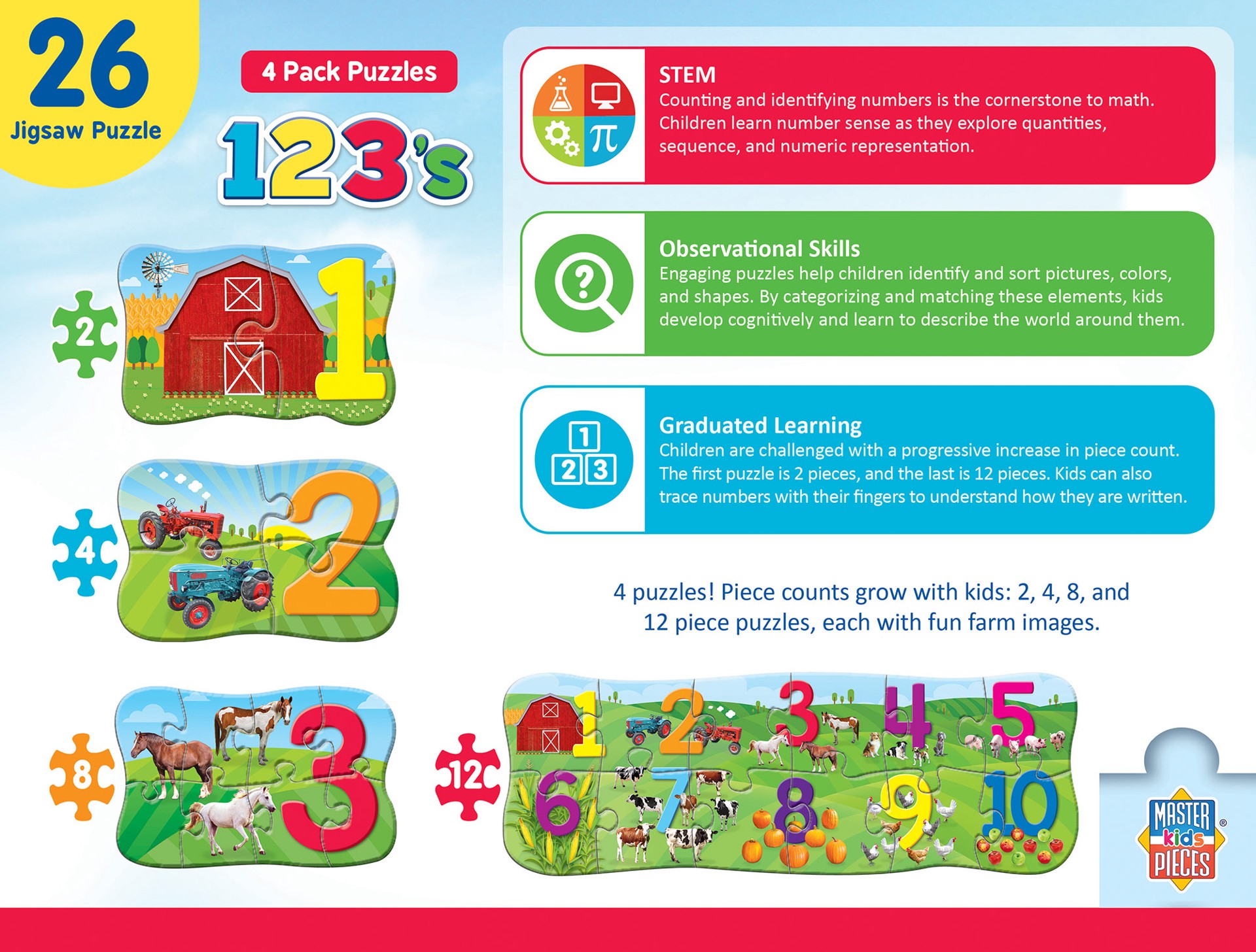 slide 3 of 5, Masterpieces Educational - 123's 4 Pack Puzzles, 4 ct