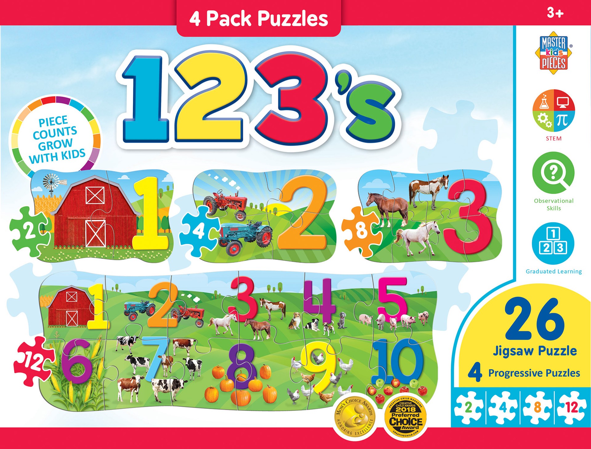 slide 1 of 5, Masterpieces Educational - 123's 4 Pack Puzzles, 4 ct