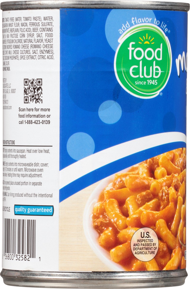 slide 7 of 11, Food Club Macaroni And Beef Pasta, 15 oz