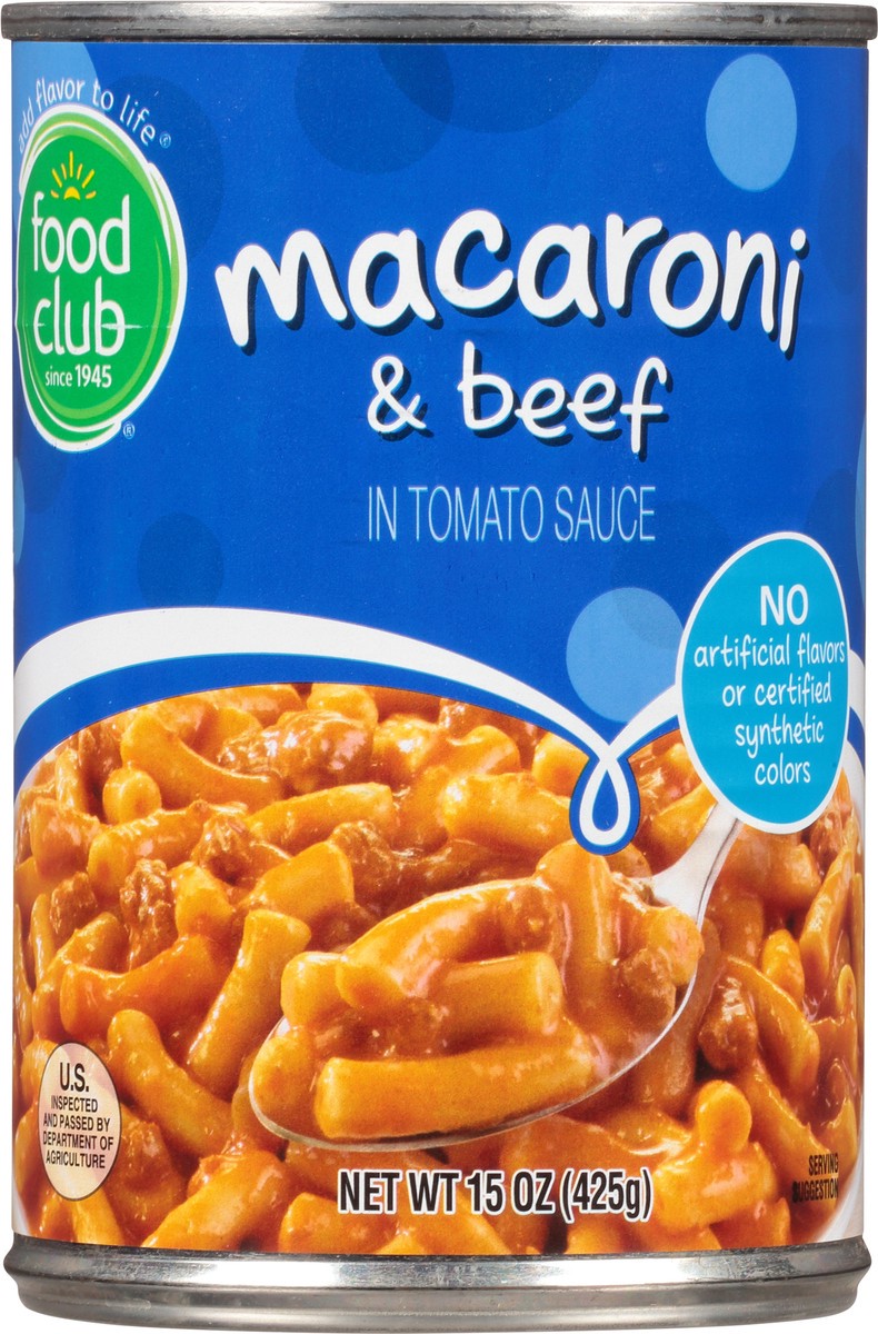 slide 9 of 11, Food Club Macaroni And Beef Pasta, 15 oz