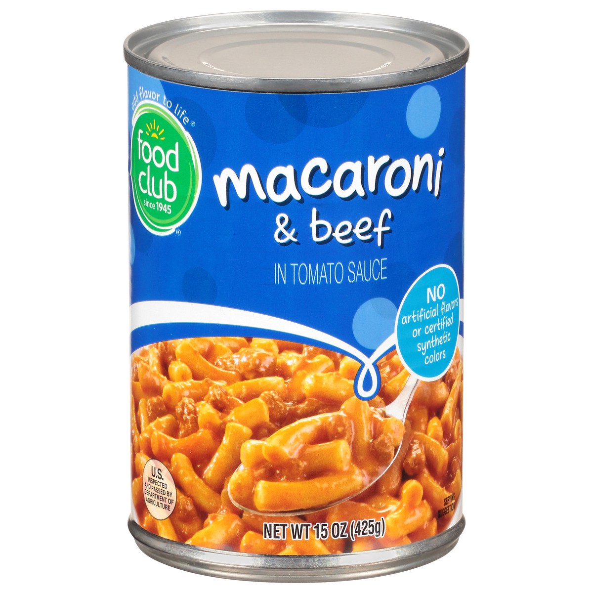 slide 1 of 11, Food Club Macaroni And Beef Pasta, 15 oz