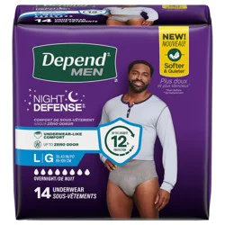 Depend Night Defense Adult Incontinence Underwear for Men, Disposable, Overnight, Large, Grey, 14 Count