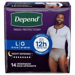 Depend Night Defense Adult Incontinence Underwear for Men, Disposable, Overnight, Large, Grey, 14 Count